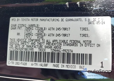 2024 Toyota Tacoma Sr 4Wd из США, поврежденный, VIN 3TYLD5KN2RT001995